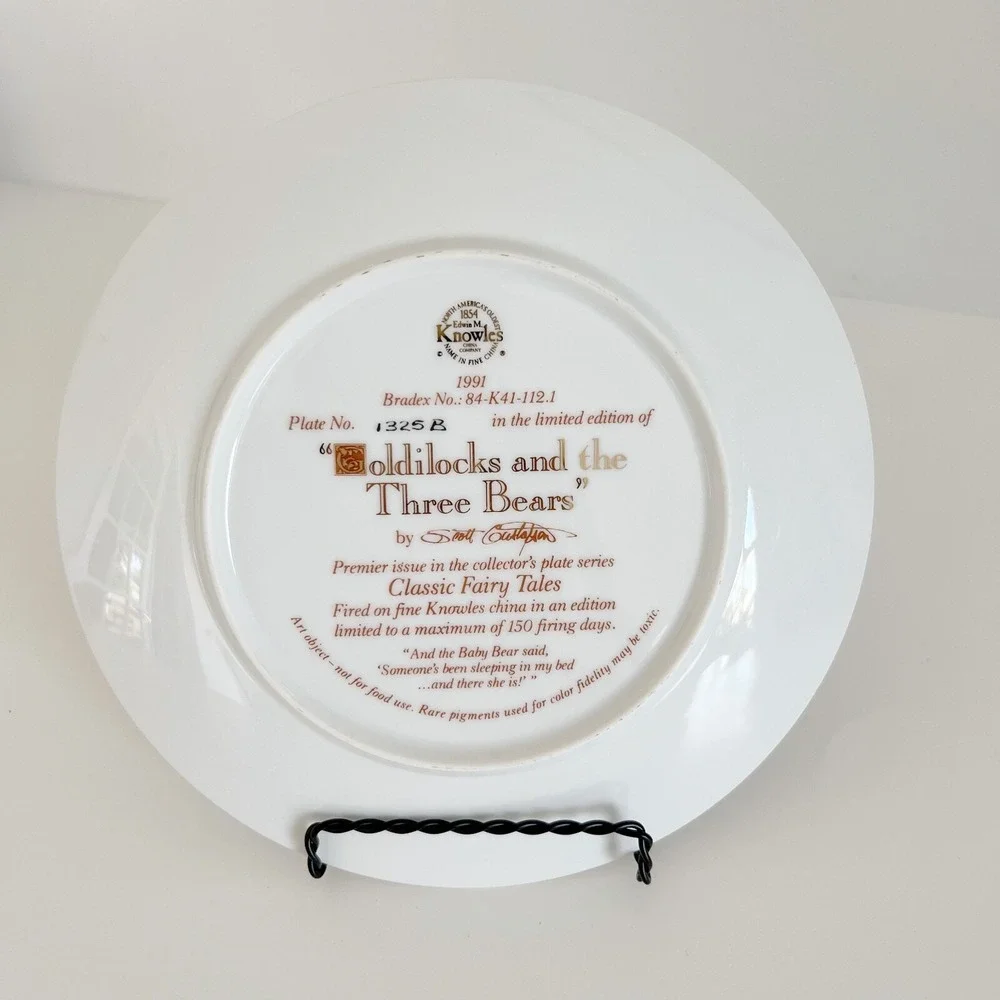 Vintage Knowles Goldilocks & Three Bears Collector Plate 1991 Scott Gustafson